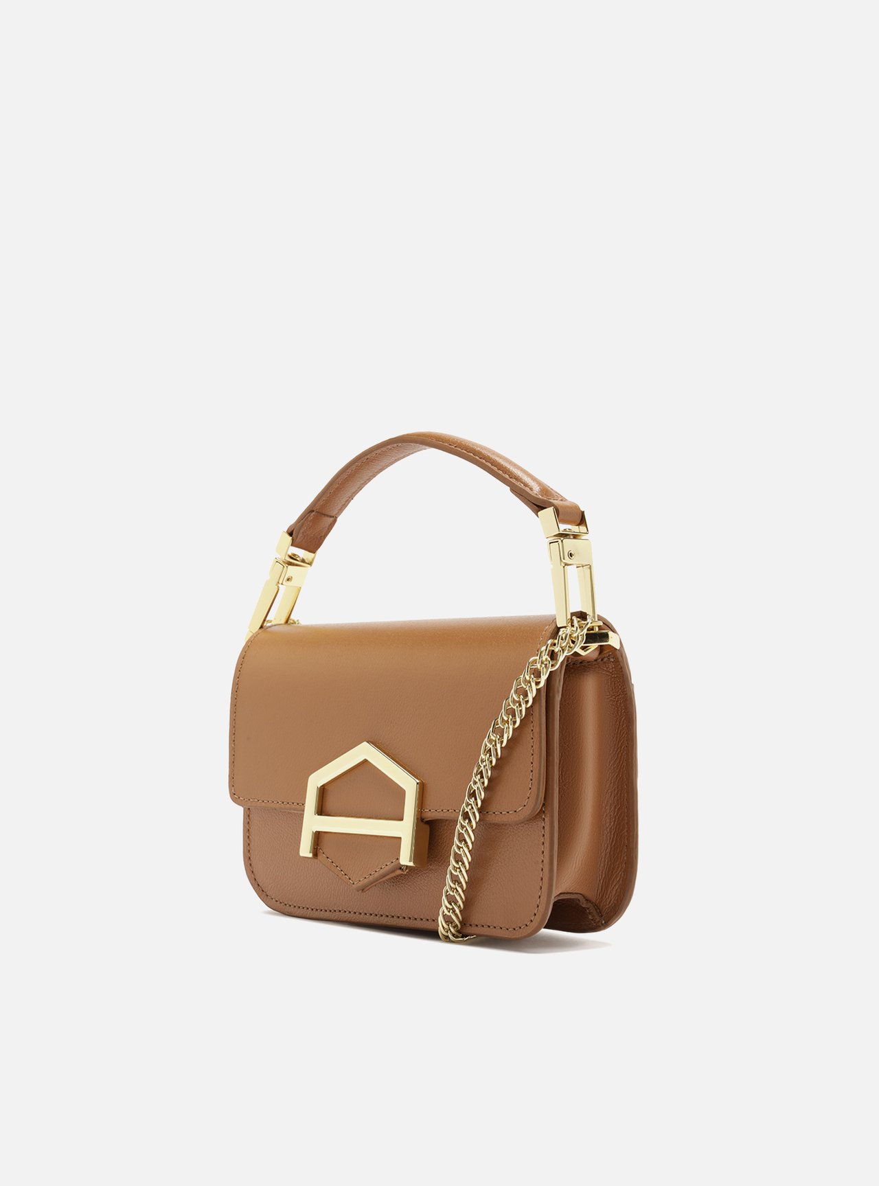 Bolsa Pequena Marrom Couro Fecho Dourado Corrente — foto 2