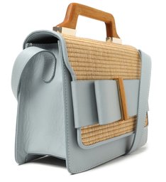 Bolsa Satchel Azul Ráfia Alana Média Bolsa Satchel Azul Ráfia Alana Média