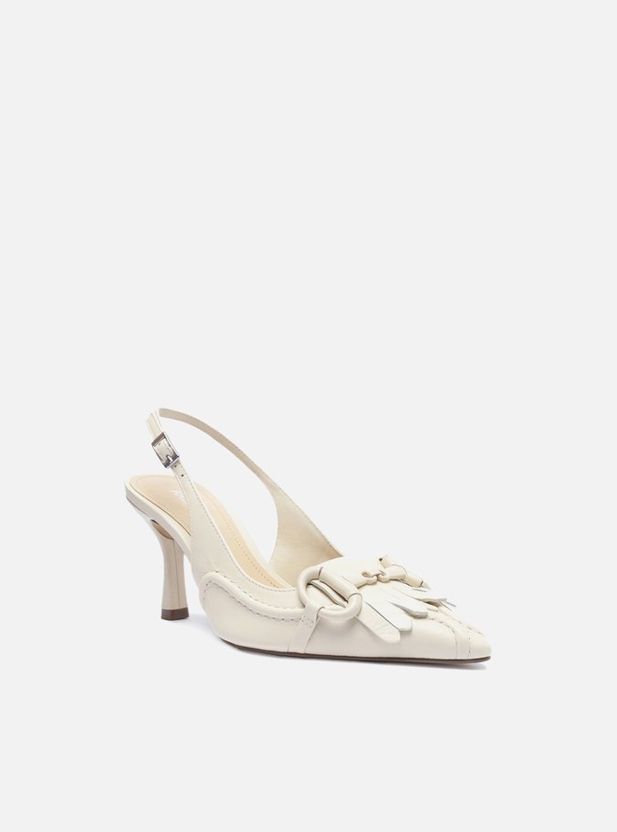Scarpin Branco Couro Bico Fino Slingback Barbicacho