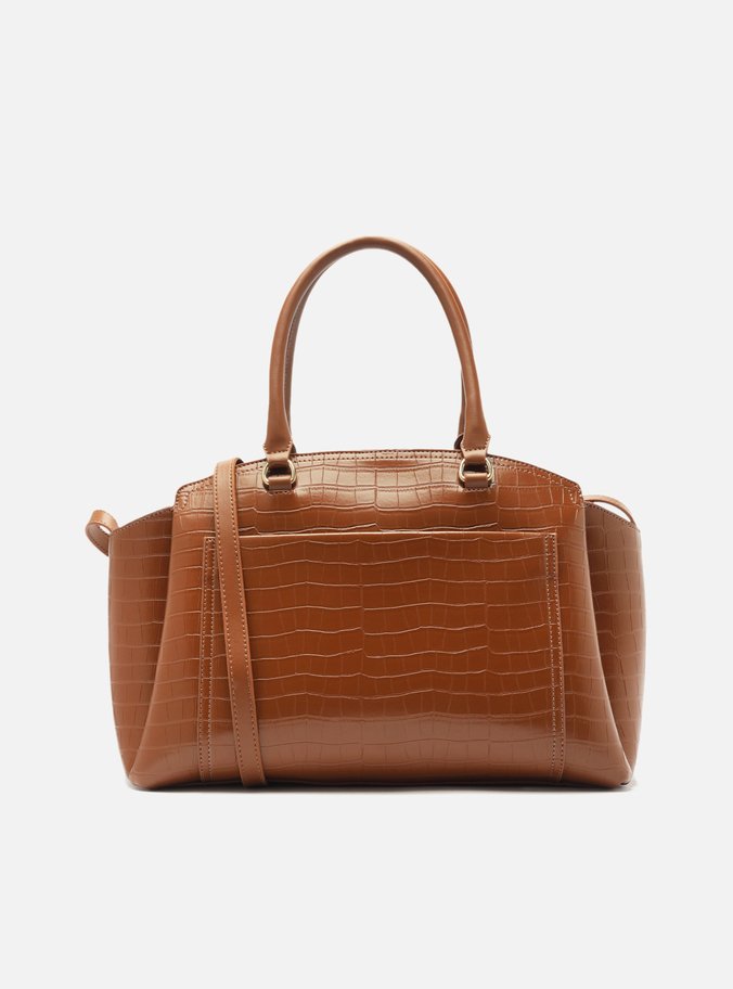 Bolsa Tote Marrom Croco Grande Textura