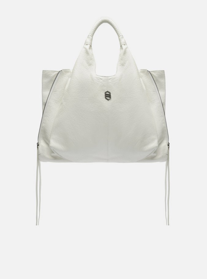Bolsa Tote Branca Couro Grande Bolsos Laterais