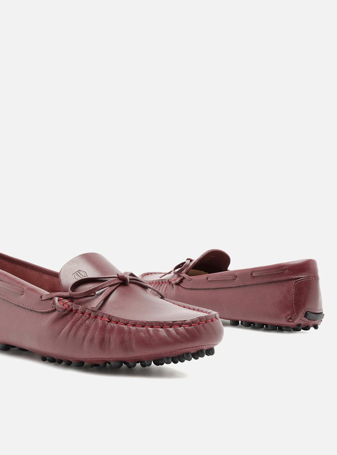 Mocassim Vermelho Couro Sola Emborrachada Retrô