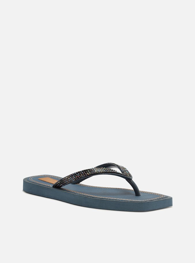 Chinelo de Dedo Azul Denim Square Strass Brizza