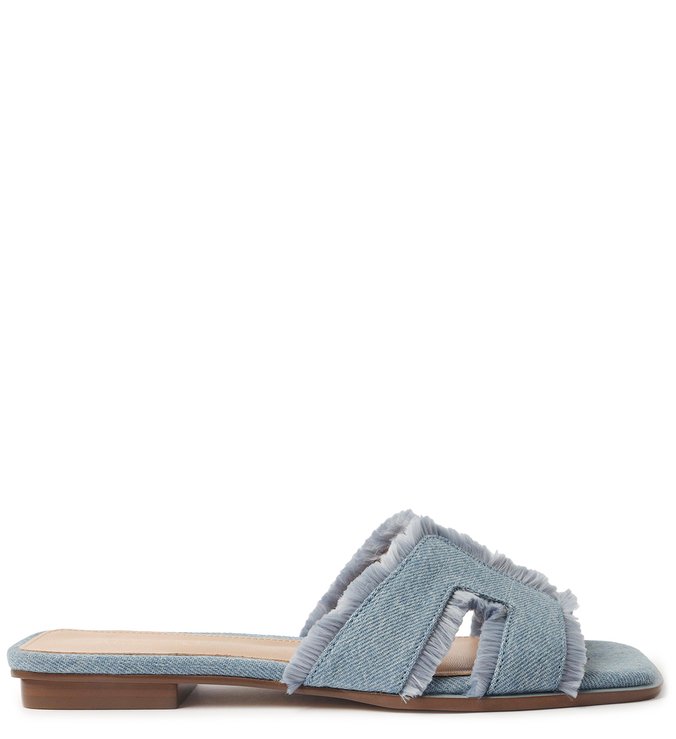 Rasteira Azul Tecido Soft Denim