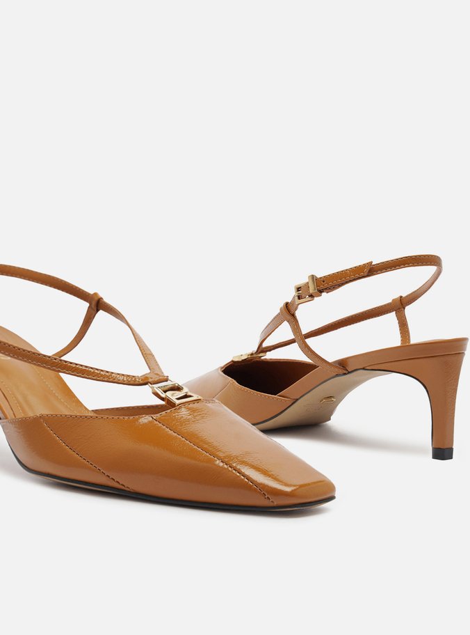 Scarpin Marrom Couro Salto Médio Slingback Elo