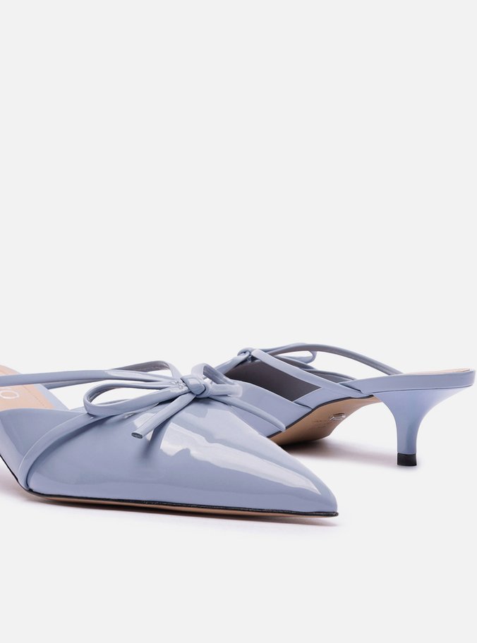 Mule Azul Verniz Salto Kitten Laço