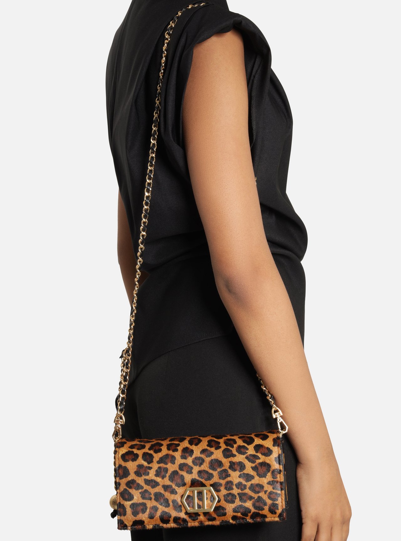 Bolsa Clutch Animal Print Couro Pequena Corrente — foto 6