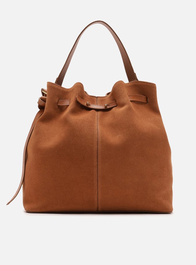 Bolsa Bucket Laranja Couro Camurça Grande