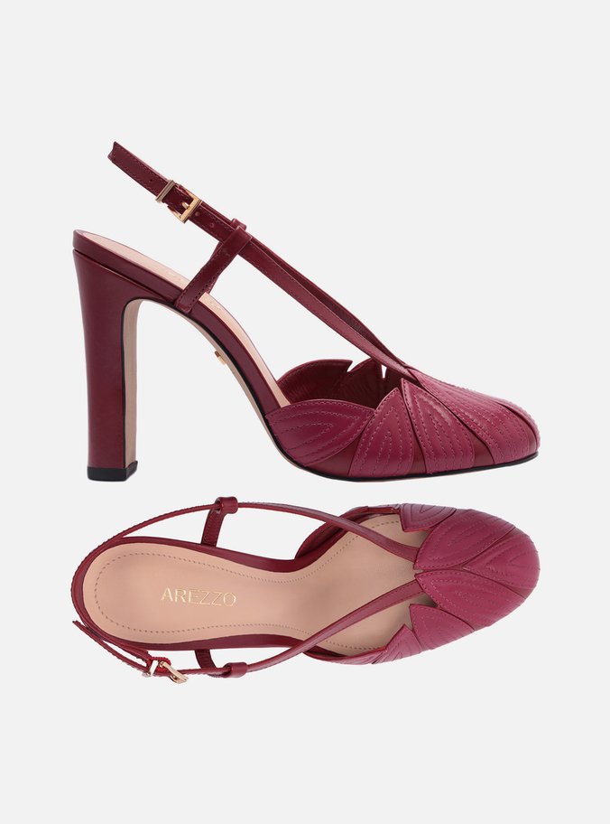 Scarpin Rosa Couro Salto Médio Folhas