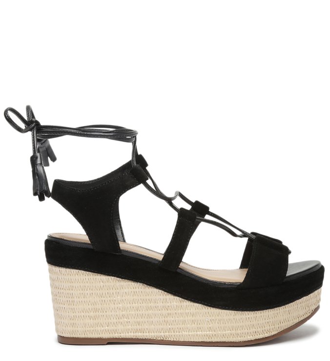Flatform Lace-up Suede Preta