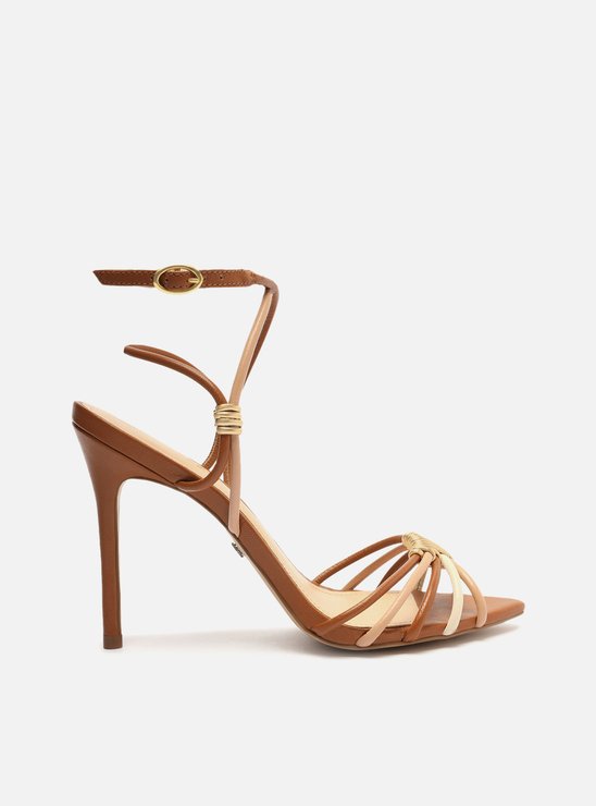 Sandalia Bico Folha Sandalia Salto Alto De Tiras Sandália Marrom - Main Image