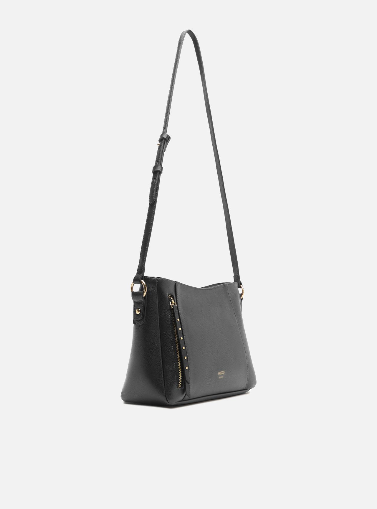 Bolsa Tiracolo Preta Média Bolso Frontal Zíper — foto 5