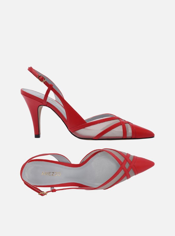 Scarpin Vermelho Couro Tela Salto Médio Fivela
