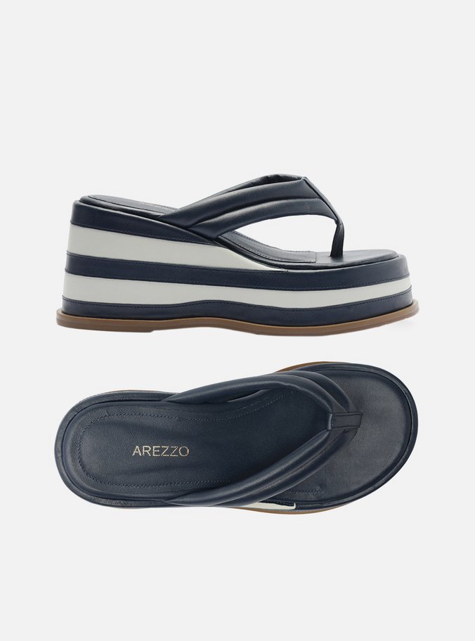 Tamanco Azul Couro Plataforma Flip Flop