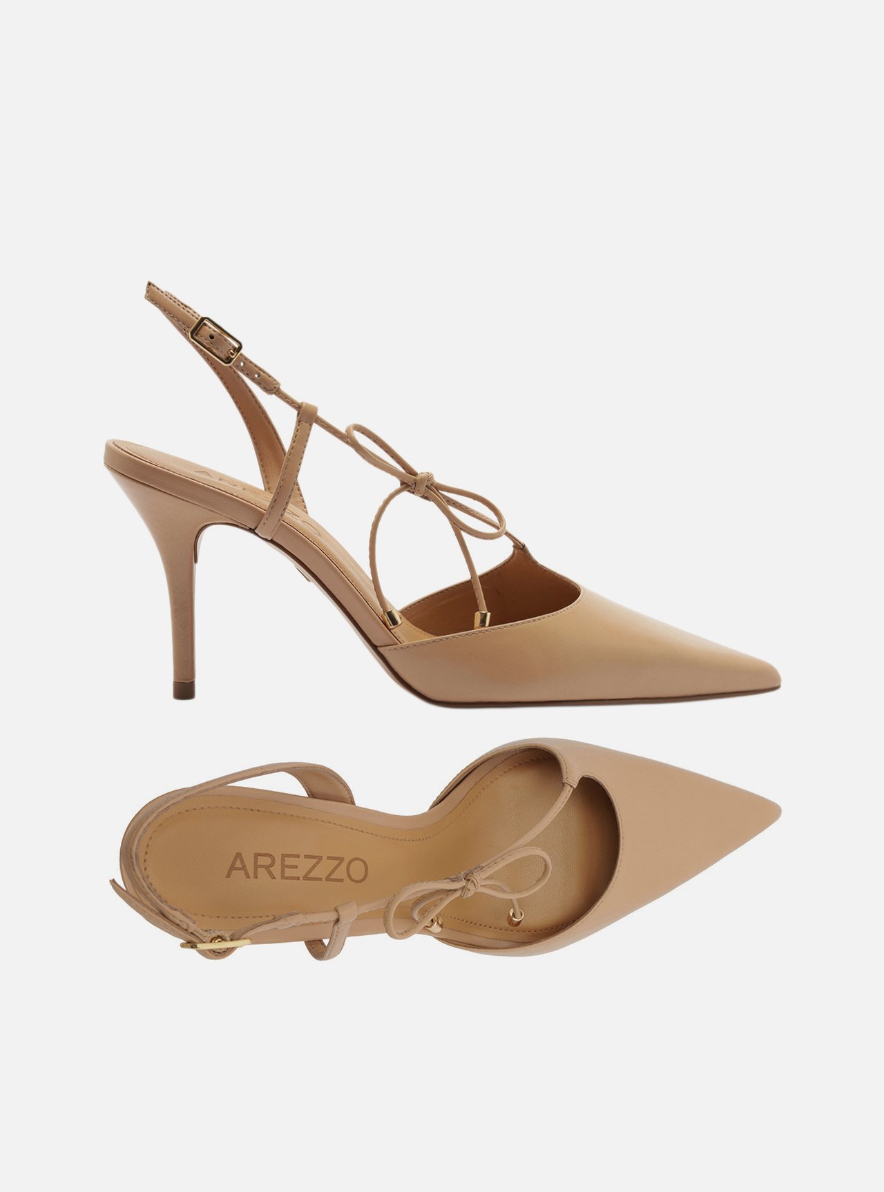 Scarpin Nude Couro Slingback Salto Fino Lacinho — foto 5