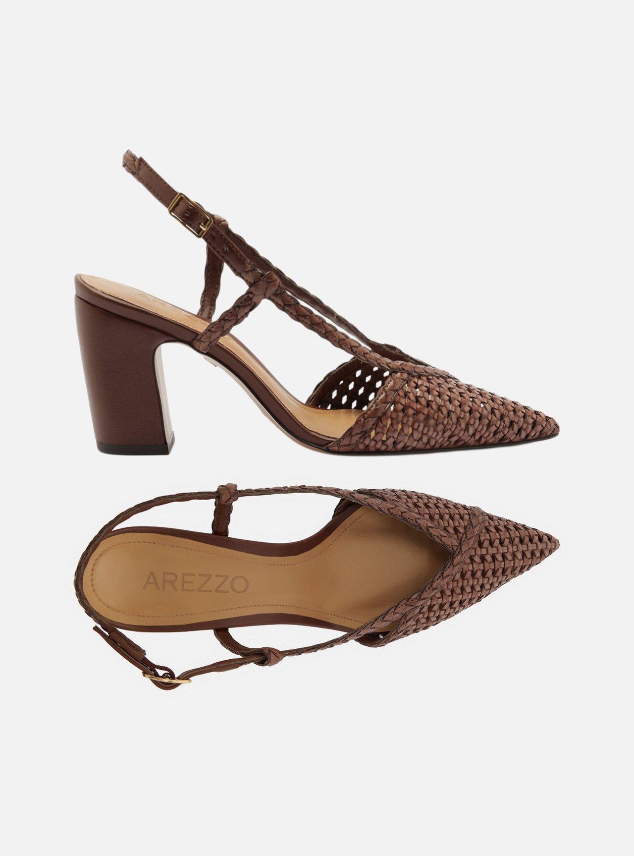 Scarpin Marrom Trançado Salto Médio Bloco Slingback — foto 5