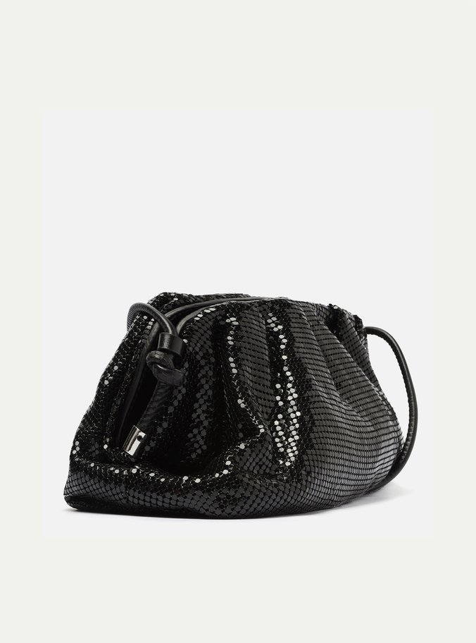Bolsa Tiracolo Preta Strass Metal Pequena 