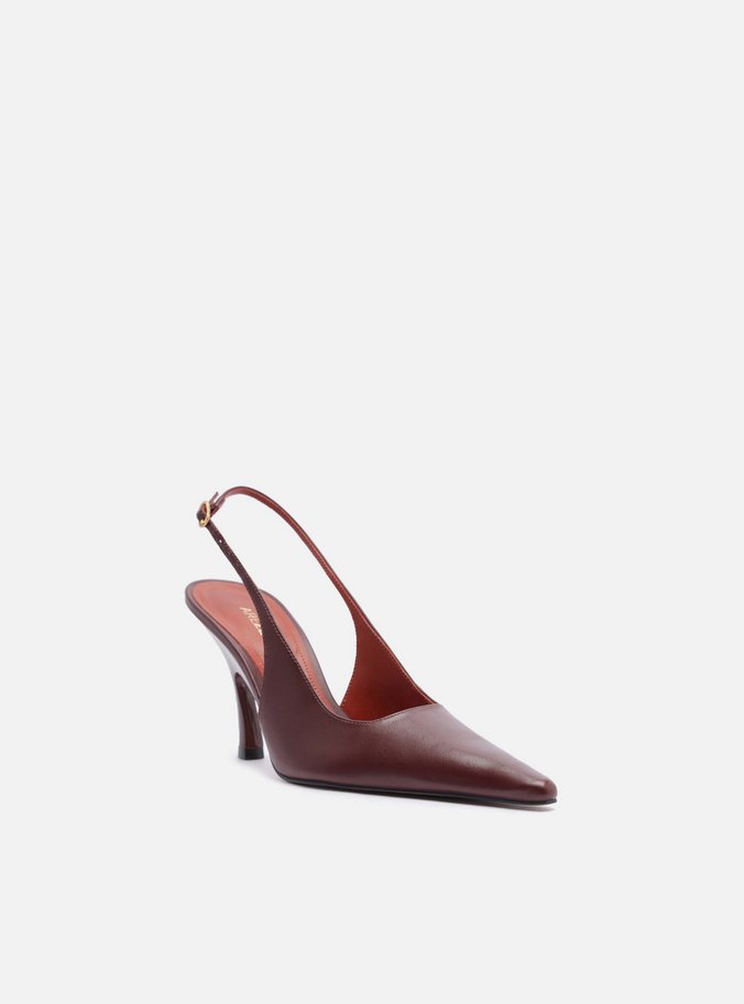 Scarpin Bordô Couro Salto Alto Slingback