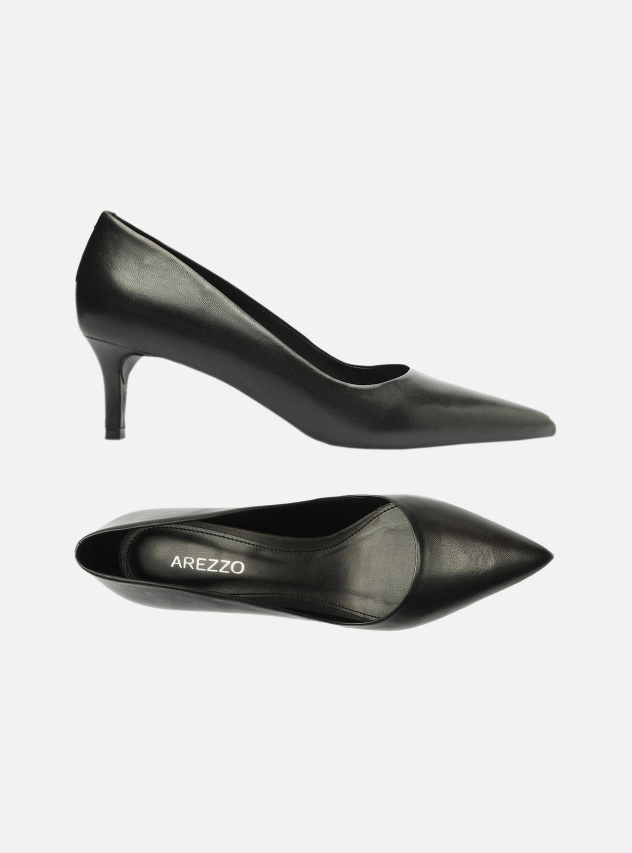 Scarpin Preto Couro Salto Baixo Fino Bico Fino — foto 5