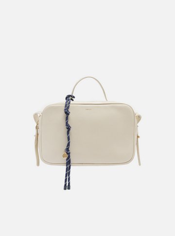 Bolsa Tiracolo Branca Couro Média Charm Azul