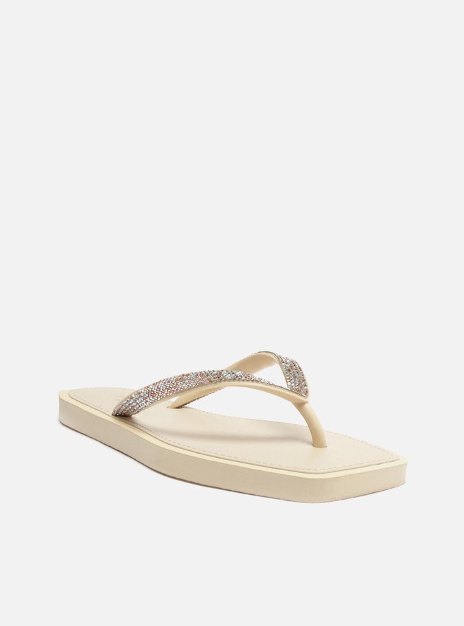 Chinelo de Dedo Off-White Strass Square | Arezzo
