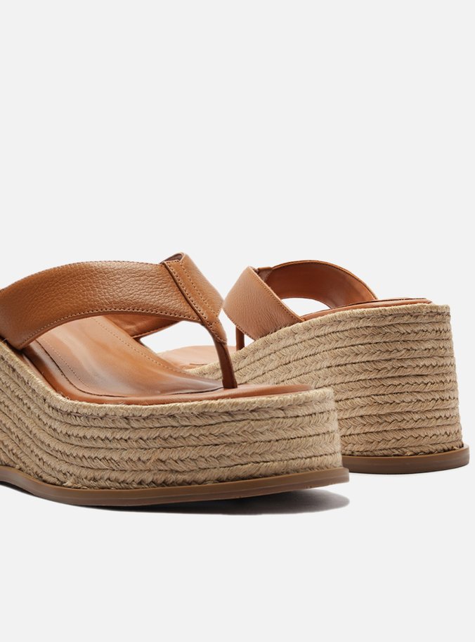 Sandália Marrom Couro Plataforma Palha Flip Flop