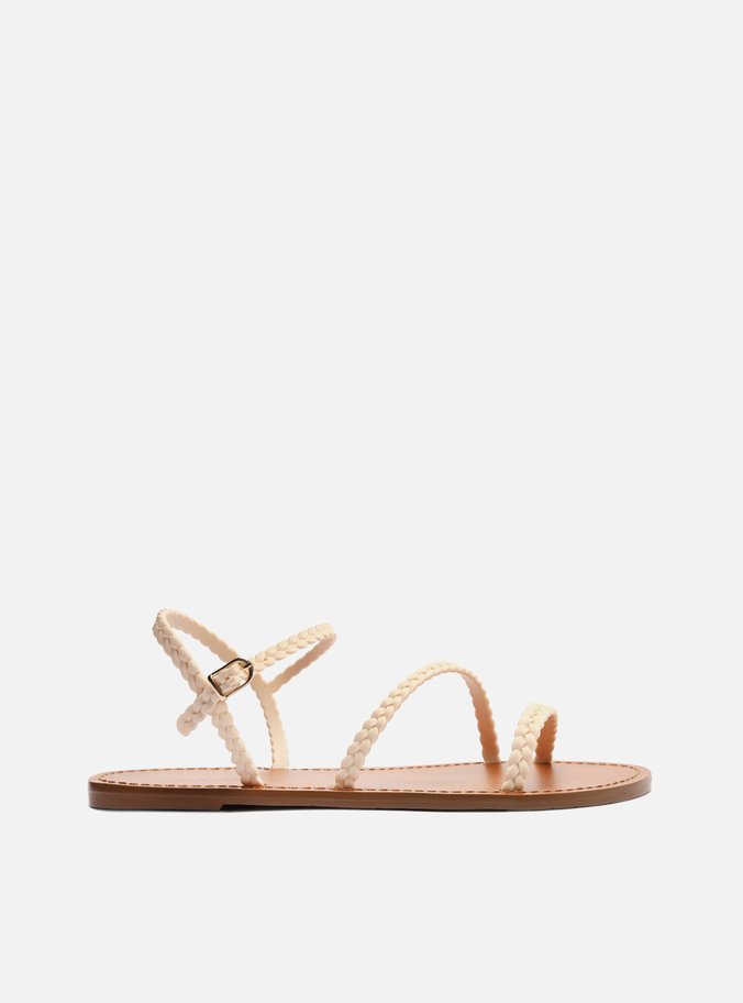 Sandália Rasteira Off-White Injetada Tiras Trançadas
