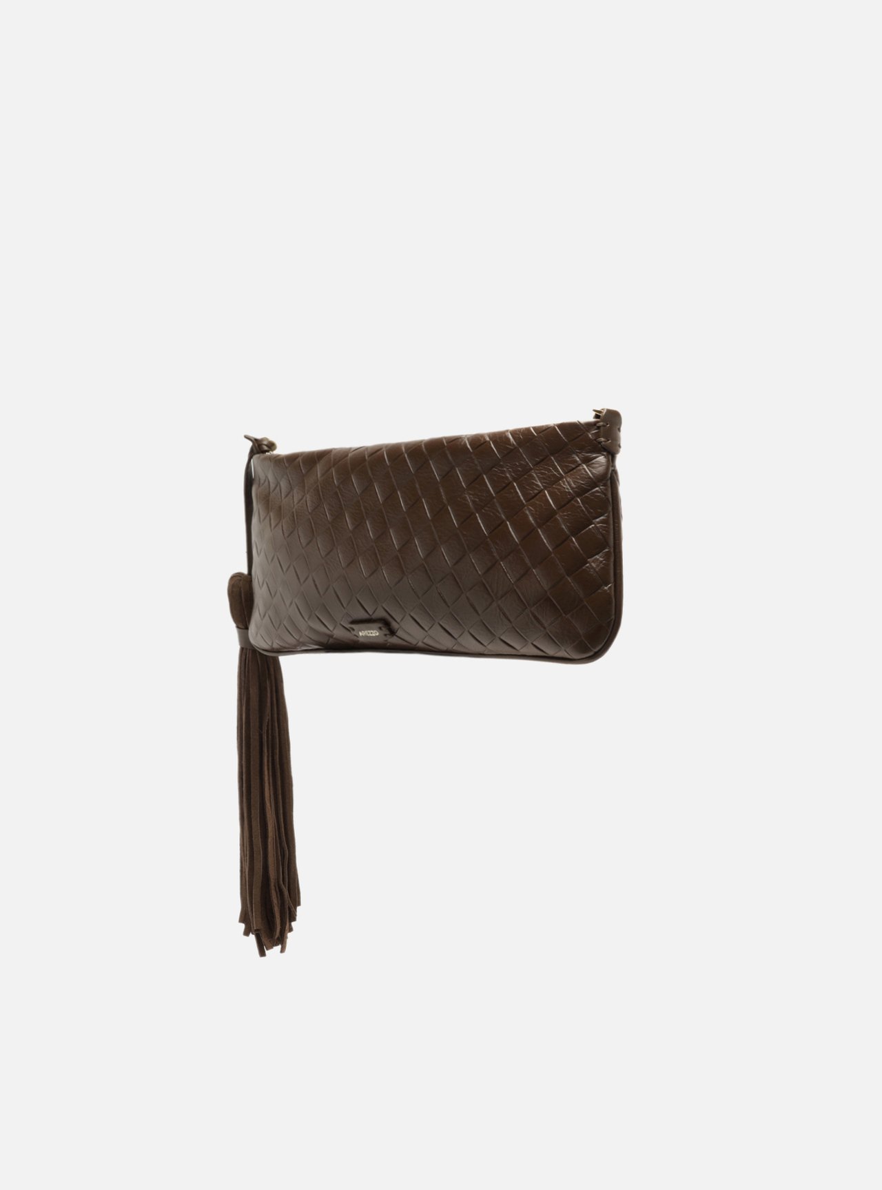 Bolsa Clutch Marrom Couro Pequena Tressê Franja — foto 2