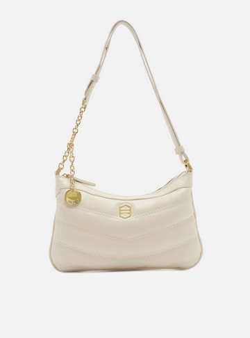 Bolsa Tiracolo Off-White Couro Média Costuras