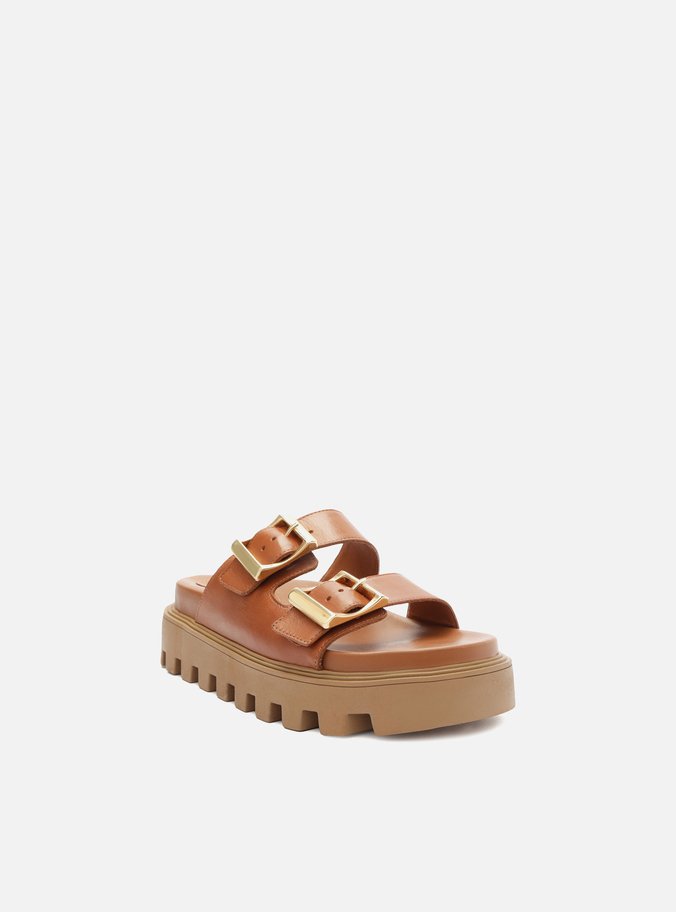 Sandália Marrom Couro Flatform Tratorada