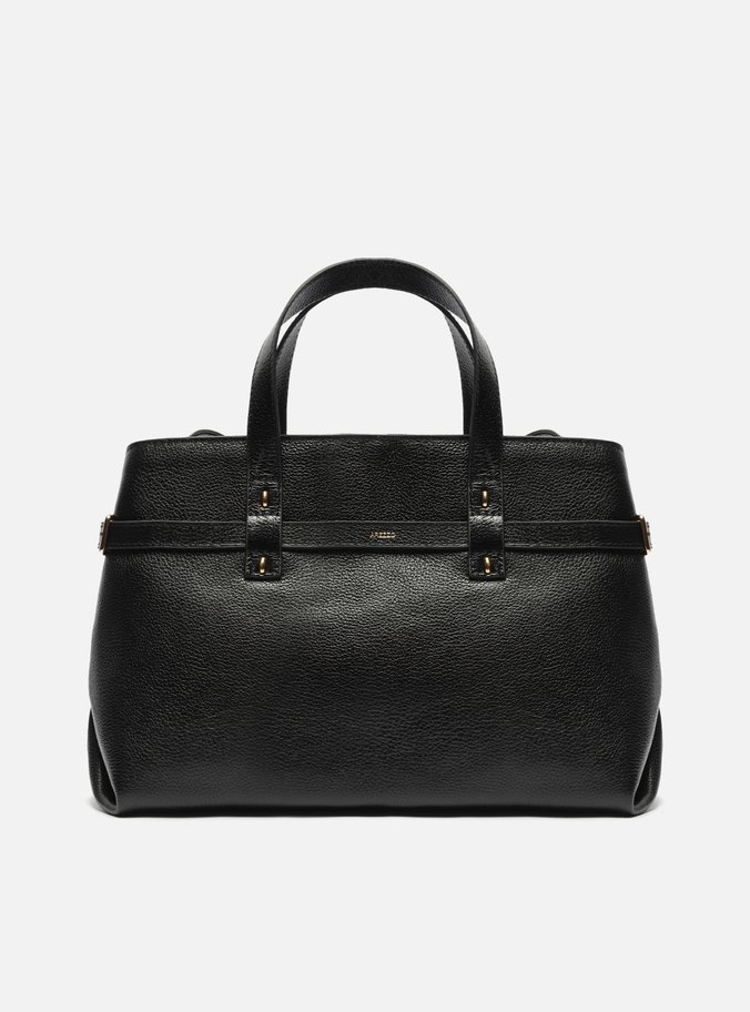 Bolsa Tote Preta Couro Grande Fivelas