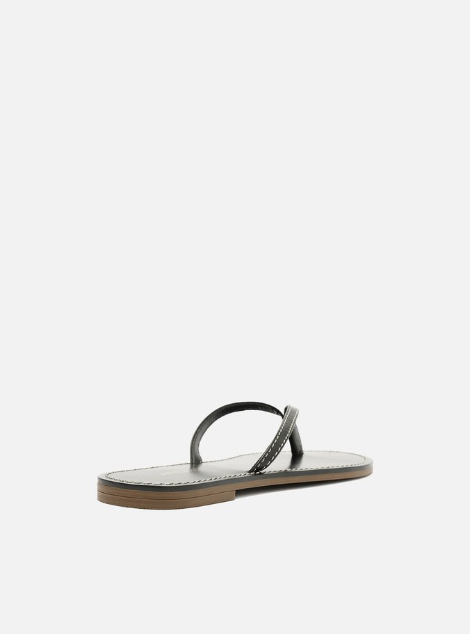 Rasteira Preta Flat Flip Flop Pesponto