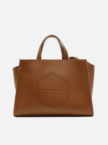 Bolsa Tote Marrom Grande Logo Perfurado