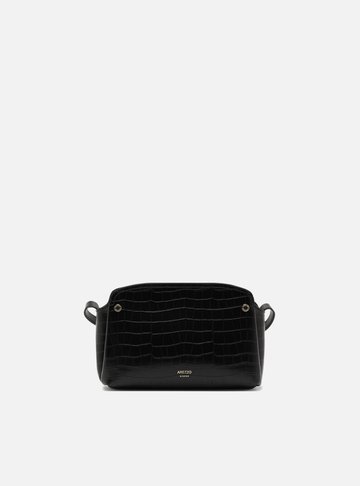 Bolsa Tiracolo Preta Croco Pequena Textura