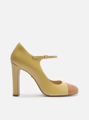 Sapato Boneca Amarelo Couro Salto Alto Cap Toe