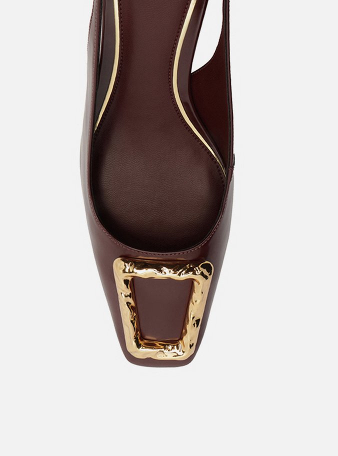 Scarpin Vermelho Slingback Salto Médio Verniz
