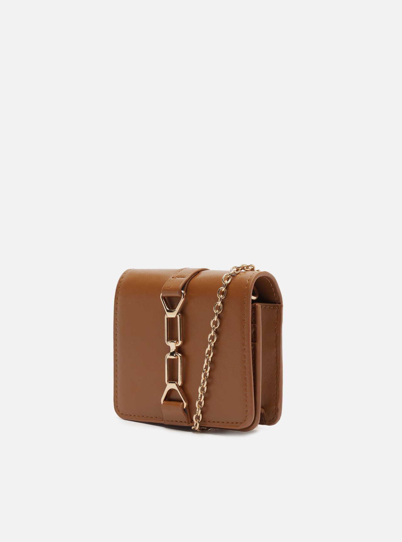 Bolsa Tiracolo Marrom Pequena Corrente Dourada — foto 2
