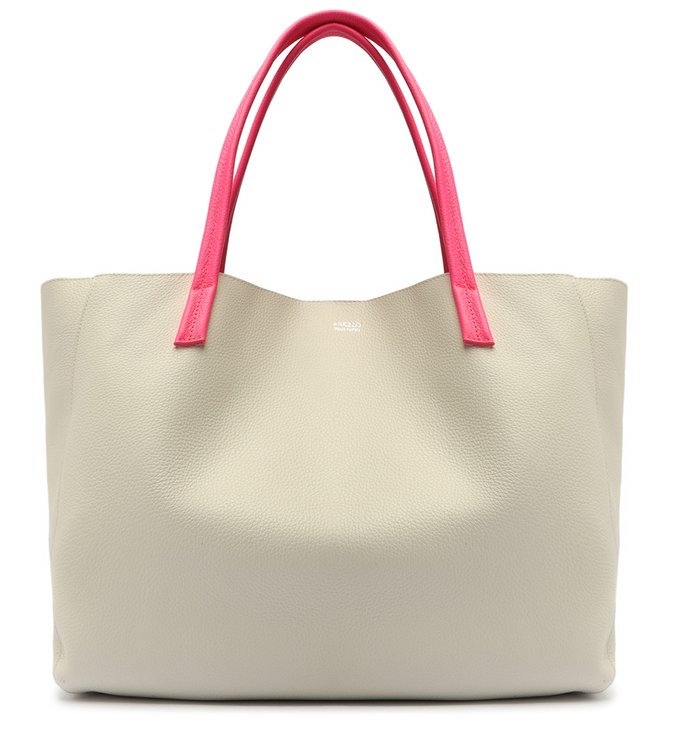 Bolsa Shopping Branca Couro Fio Grande Rosa