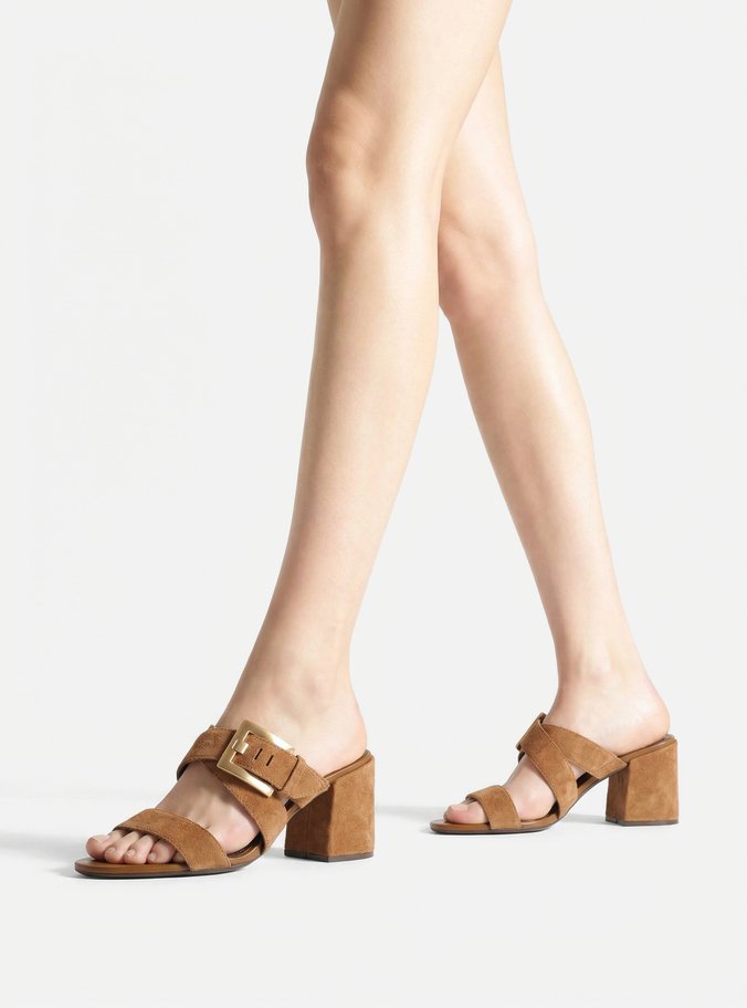 Sandália Marrom Camurça Salto Bloco