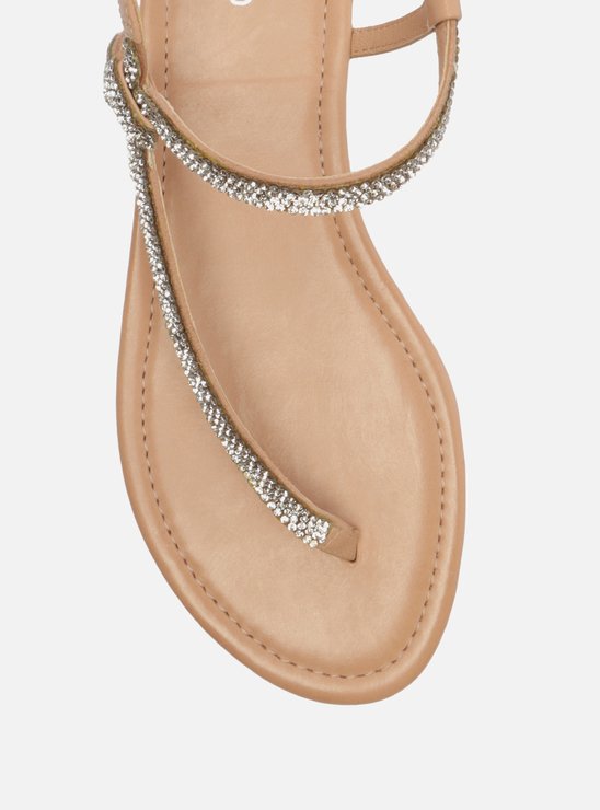 Sandália Rasteira Nude Tira Lateral Strass