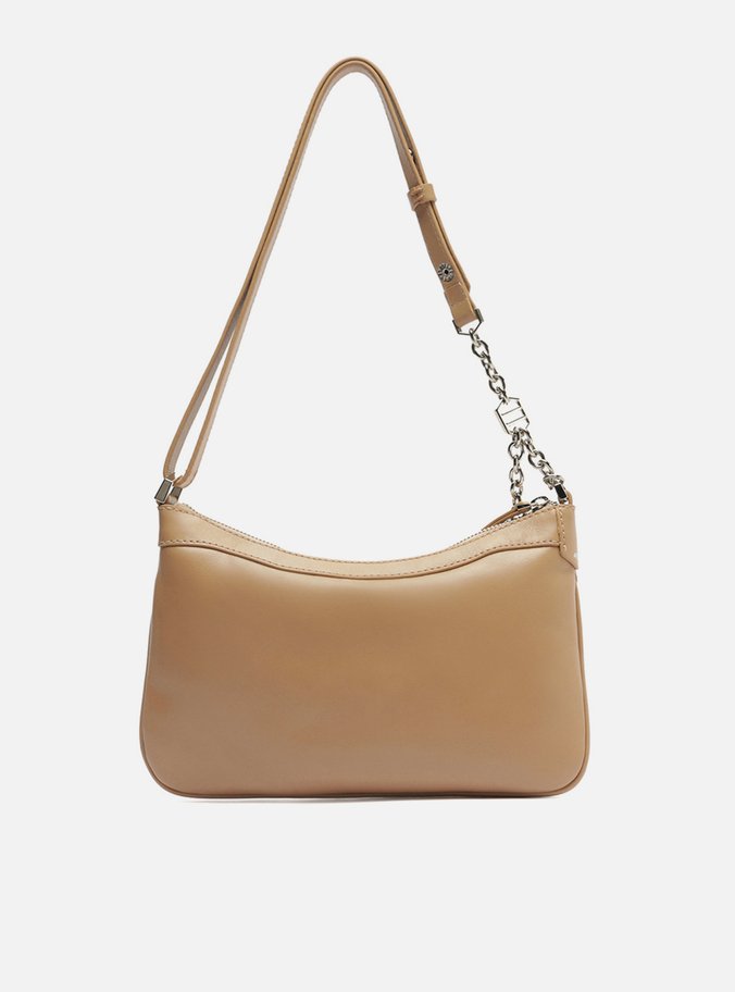 Bolsa Tiracolo Bege Couro Média Costuras