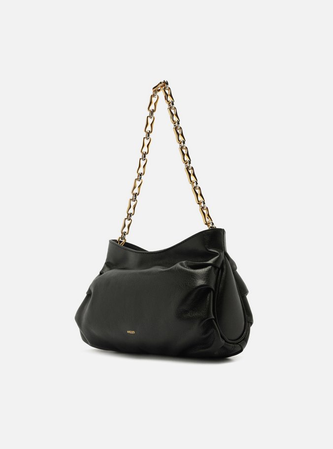 Bolsa Tiracolo Preta Couro Média Corrente Mix