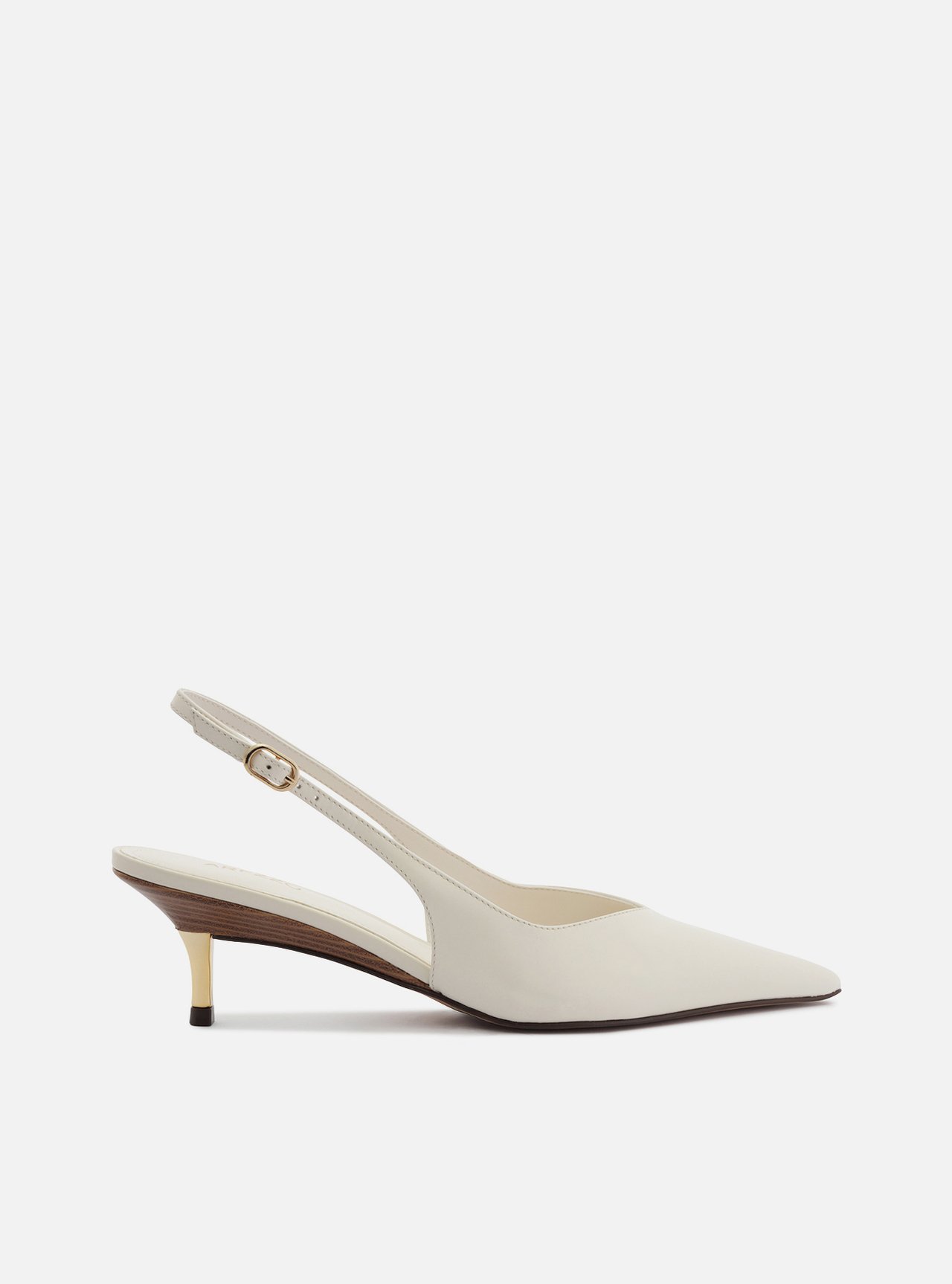 Scarpin Branca Couro Salto Fino Fivela Slingback — foto 1