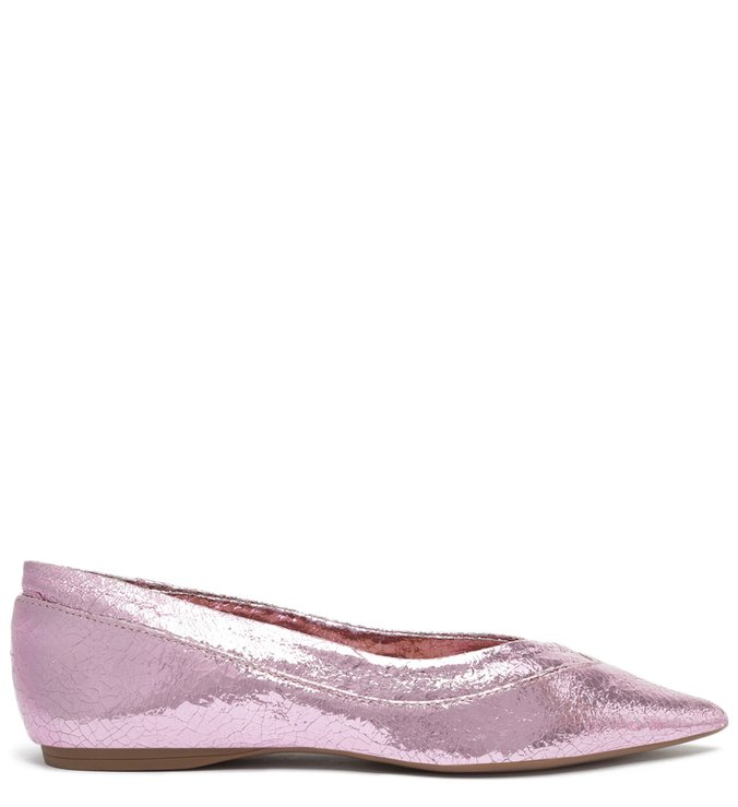 Sapatilha Metalizada Rosa Couro Craquelado