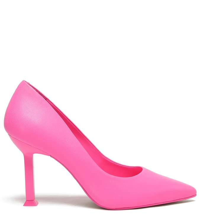Scarpin Rosa Couro Salto Fino Geométrico