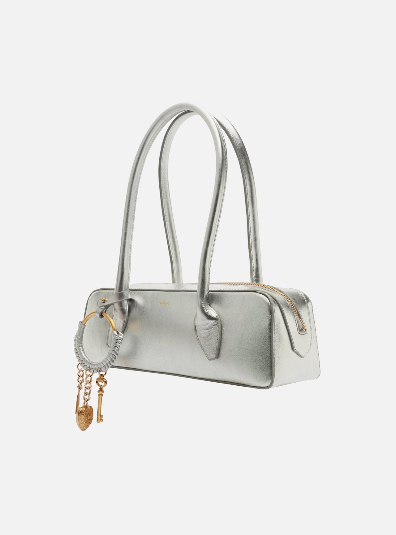 Bolsa Shoulder Prateada Couro Média Metais — foto 2