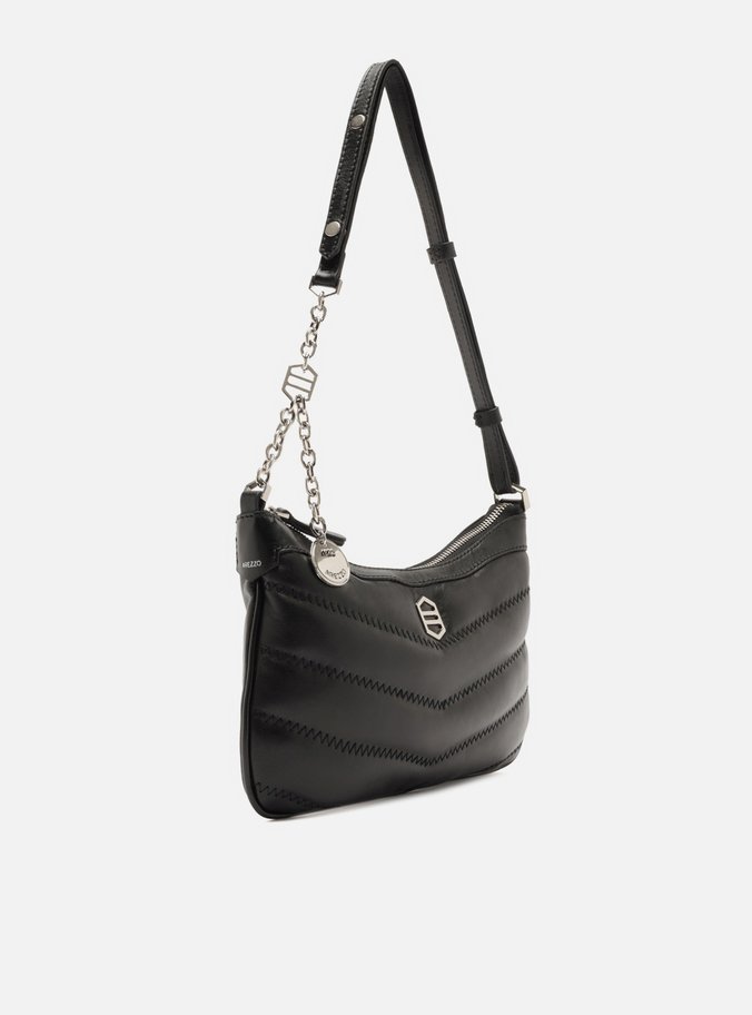 Bolsa Tiracolo Preta Couro Média Costuras
