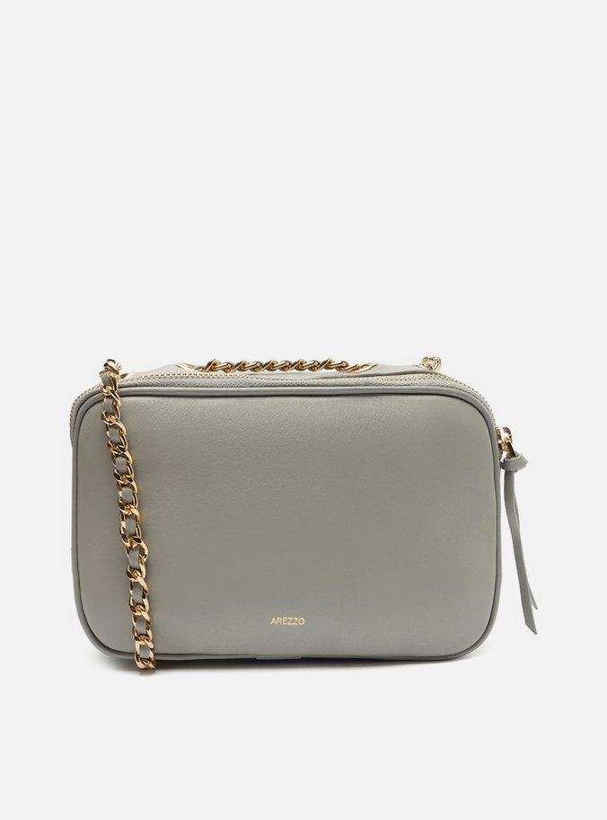 Bolsa Tiracolo Cinza Couro Snake Pequena Zíper