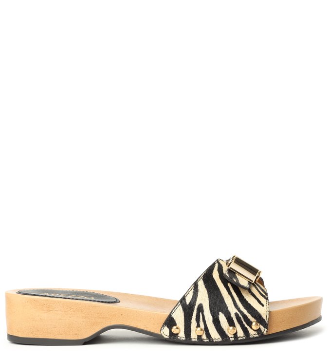 Sandália Clog Animal Print Pelo Zebra