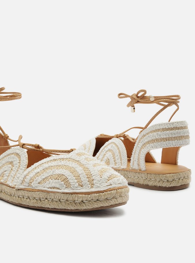 Espadrille Natural Bordada Rasteira Amarração